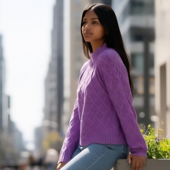 American Eagle Outfitters Purple Cable Knit Mock Neck Pullover Sweater Size S - Picture 4 of 6